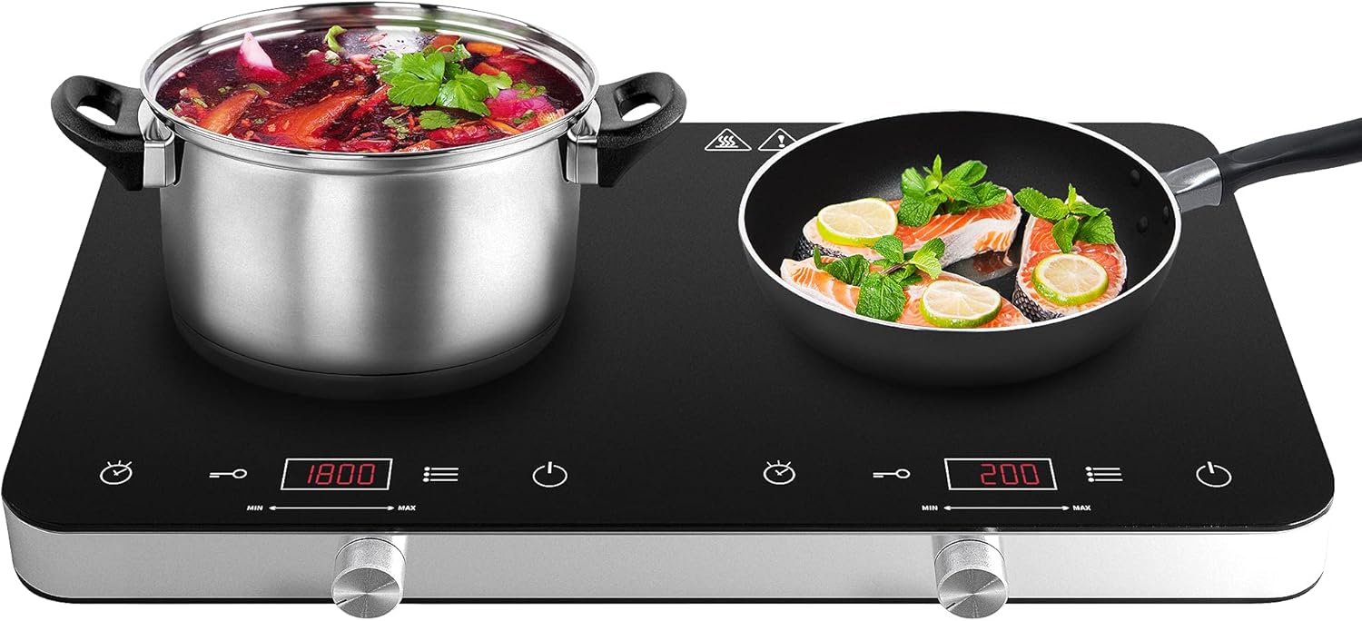 COOKTRON 1800W double induction cooktop burner with touch and knob control